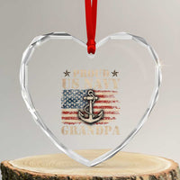 Proud US Navy Grandpa Heart Crystal Glass Ornament Vintage American Flag Anchor - Wonder Print Shop