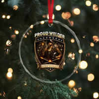 Proud Welder Graphic Crystal Glass Ornament Built To Last Worker Gift