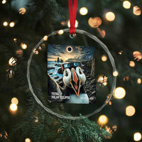 Puffin Selfie August 12 2026 Total Solar Eclipse Crystal Glass Ornament Funny Totality Photographic Astronomy Souvenir