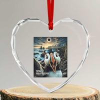 Puffin Selfie August 12 2026 Total Solar Eclipse Heart Crystal Glass Ornament Funny Totality Photographic Astronomy Souvenir