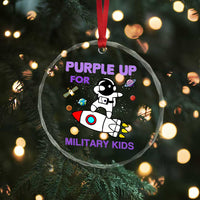 Purple Up For Military Kids Crystal Glass Ornament Military Child Month Astronaut Outer Space - Wonder Print Shop