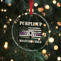 Purple Up For Military Kids Crystal Glass Ornament Month of Military Child Kids Air Force US Flag - Wonder Print Shop