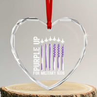 Purple Up For Military Kids Heart Crystal Glass Ornament American Flag Air Force Military Child Month - Wonder Print Shop