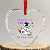 Purple Up For Military Kids Heart Crystal Glass Ornament Military Child Month Astronaut Outer Space - Wonder Print Shop