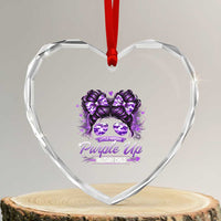 Purple Up Military Child Heart Crystal Glass Ornament Camo Messy Bun Military Kid Month