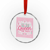 Queen Of Tiles Pink Mahjong Lover Game Night Graphic Crystal Glass Ornament