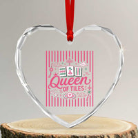 Queen Of Tiles Pink Mahjong Lover Game Night Graphic Heart Crystal Glass Ornament