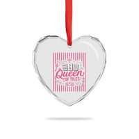 Queen Of Tiles Pink Mahjong Lover Game Night Graphic Heart Crystal Glass Ornament