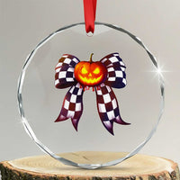 Race Car Halloween Crystal Glass Ornament Pumpkin Checkered Coquette Bow TS14