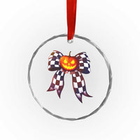 Race Car Halloween Crystal Glass Ornament Pumpkin Checkered Coquette Bow TS14
