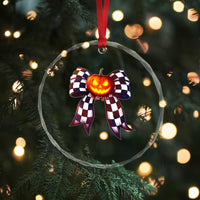 Race Car Halloween Crystal Glass Ornament Pumpkin Checkered Coquette Bow TS14