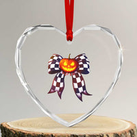 Race Car Halloween Heart Crystal Glass Ornament Pumpkin Checkered Coquette Bow - Wonder Print Shop