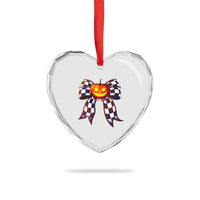 Race Car Halloween Heart Crystal Glass Ornament Pumpkin Checkered Coquette Bow - Wonder Print Shop