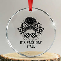 Racing Car Checkered Flag Crystal Glass Ornament Messy Bun Woman Race Day TS14