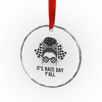 Racing Car Checkered Flag Crystal Glass Ornament Messy Bun Woman Race Day TS14