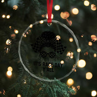 Racing Car Checkered Flag Crystal Glass Ornament Messy Bun Woman Race Day - Wonder Print Shop