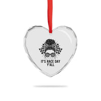 Racing Car Checkered Flag Heart Crystal Glass Ornament Messy Bun Woman Race Day - Wonder Print Shop