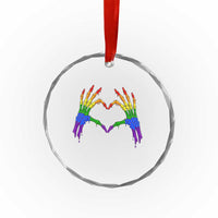Rainbow Skeleton Heart Hands Crystal Glass Ornament LGBTQ Pride Support Graphic