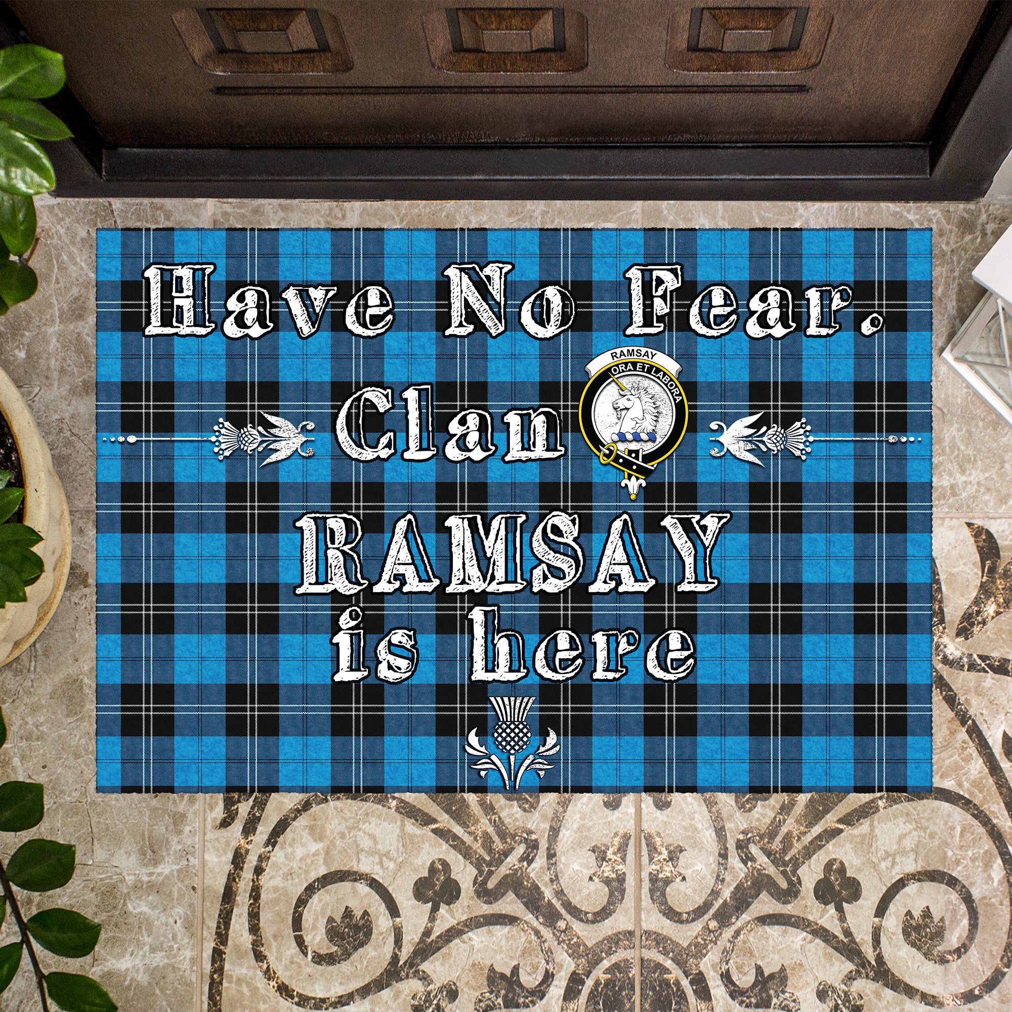 ramsay-blue-ancient-clan-tartan-door-mat-family-crest-have-no-fear-tartan-door-mat