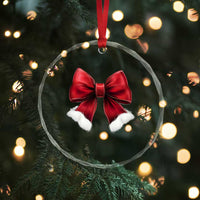 Red Coquette Bow Santa Xmas Vibe Crystal Glass Ornament TS02