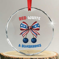 Red White and Blueberries Crystal Glass Ornament Retro Coquette Bow Vintage American Flag - Wonder Print Shop