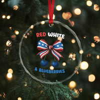 Red White and Blueberries Crystal Glass Ornament Retro Coquette Bow Vintage American Flag - Wonder Print Shop