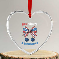 Red White and Blueberries Heart Crystal Glass Ornament Retro Coquette Bow Vintage American Flag - Wonder Print Shop