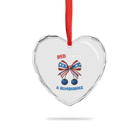 Red White and Blueberries Heart Crystal Glass Ornament Retro Coquette Bow Vintage American Flag - Wonder Print Shop