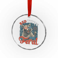 Red White and Feral Raccoon Crystal Glass Ornament Funny Patriotic Fireworks Wild 4th of July Vibes TS02