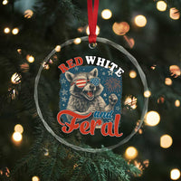 Red White and Feral Raccoon Crystal Glass Ornament Funny Patriotic Fireworks Wild 4th of July Vibes - Wonder Print Shop