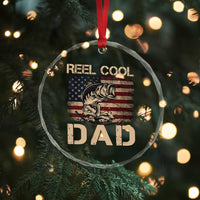 Reel Cool Dad Crystal Glass Ornament Funny Fishing USA Flag Patriotic Fisherman Fathers Day