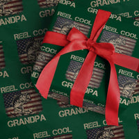 Reel Cool Grandpa Wrapping Paper Roll Funny Fishing USA Flag Patriotic Fisherman Fathers Day