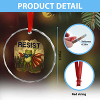 Resist Frog Christian Christmas Crystal Glass Ornament Funny Polittical 2025 Meme - Wonder Print Shop