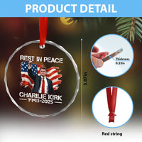 Rest in Peace Charlie Kirk Crystal Glass Ornament Memorial Tribute Charlie A True Patriot USA Flag - Wonder Print Shop