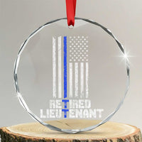 Retired Police Lieutenant Crystal Glass Ornament Retirement Thin Blue Line American Flags TS10