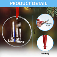 Retired Police Lieutenant Crystal Glass Ornament Retirement Thin Blue Line American Flags TS10