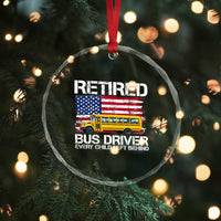 Retired School Bus Driver Crystal Glass Ornament Patriotic USA American Flag