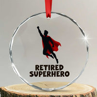 Retired Superhero Retirement Gift Crystal Glass Ornament Flying Red Cape Silhouette Graphic