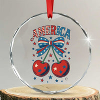 Retro Americana Cherries and Stars Coquette Bow Crystal Glass Ornament America Cute Patriotic 4th Of July US - Wonder Print Shop