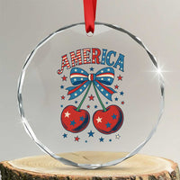 Retro Americana Cherries and Stars Coquette Bow Crystal Glass Ornament America Cute Patriotic 4th Of July US TS02