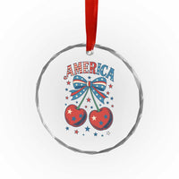 Retro Americana Cherries and Stars Coquette Bow Crystal Glass Ornament America Cute Patriotic 4th Of July US - Wonder Print Shop