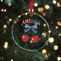 Retro Americana Cherries and Stars Coquette Bow Crystal Glass Ornament America Cute Patriotic 4th Of July US - Wonder Print Shop