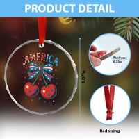 Retro Americana Cherries and Stars Coquette Bow Crystal Glass Ornament America Cute Patriotic 4th Of July US TS02
