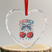 Retro Americana Cherries and Stars Coquette Bow Heart Crystal Glass Ornament America Cute Patriotic 4th Of July US - Wonder Print Shop