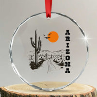Retro Arizona Desert Road Sunset Graphic Crystal Glass Ornament Vintage Southwest Saguaro Cactus Travel Souvenir