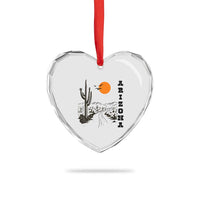 Retro Arizona Desert Road Sunset Graphic Heart Crystal Glass Ornament Vintage Southwest Saguaro Cactus Travel Souvenir