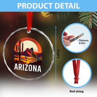 Retro Arizona Roadrunner Desert Sunset Graphic Crystal Glass Ornament Southwest Saguaro Cactus Wildlife Travel Souvenir