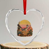 Retro Arizona Roadrunner Desert Sunset Heart Crystal Glass Ornament Southwest Bird Wildlife Nature Lover