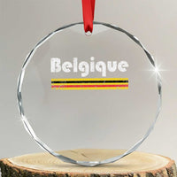 Retro Belgique Belgium Flag Distressed Graphic in French Crystal Glass Ornament Proud Belgian Heritage and Country Roots Pride Gift