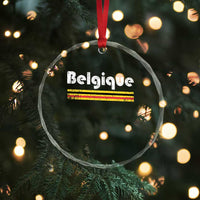 Retro Belgique Belgium Flag Distressed Graphic in French Crystal Glass Ornament Proud Belgian Heritage and Country Roots Pride Gift
